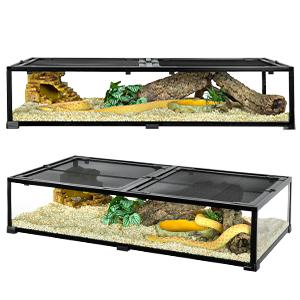 50 Gallon Glass Reptile Tank 48" x 24" x 10" Wide & Low Reptile Terrarium