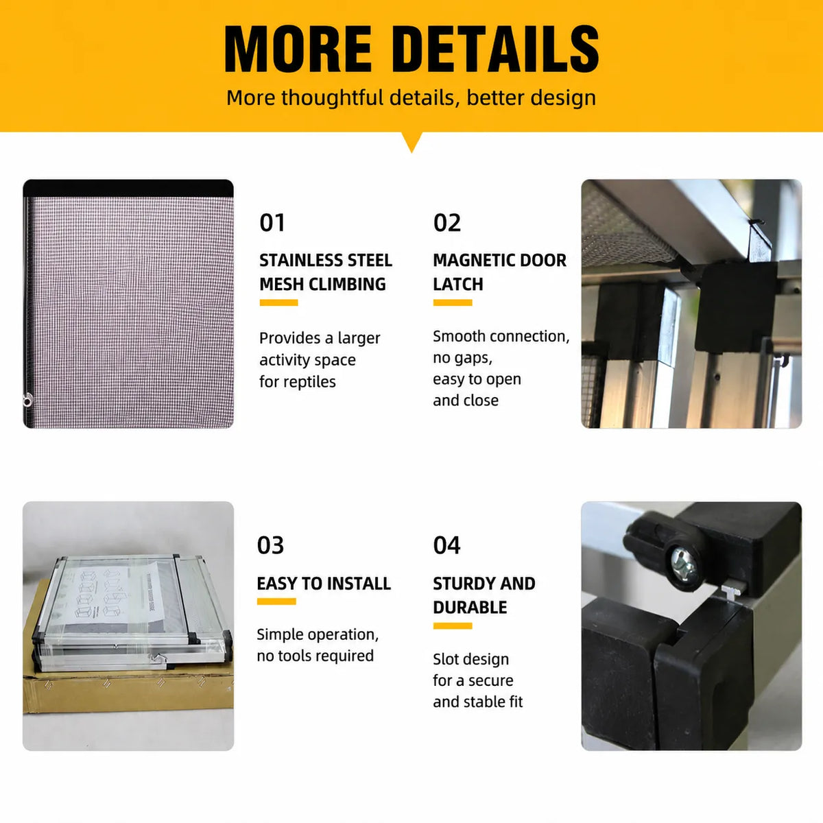 RTHabitat Premium Aluminum Reptile Enclosure Acrylic Front Door & Full Mesh Top