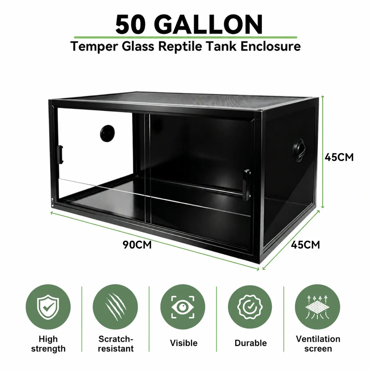 RTHabitat Premium Aluminum Frame Reptile Enclosure Tempered Glass Doors PVC Side Panels