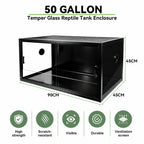 RTHabitat Large Aluminum Frame Reptile Enclosure – 50/85/120 Gallon Premium Habitat with Tempered Glass Doors & PVC Side Panels for Lizards, Snakes & Geckos