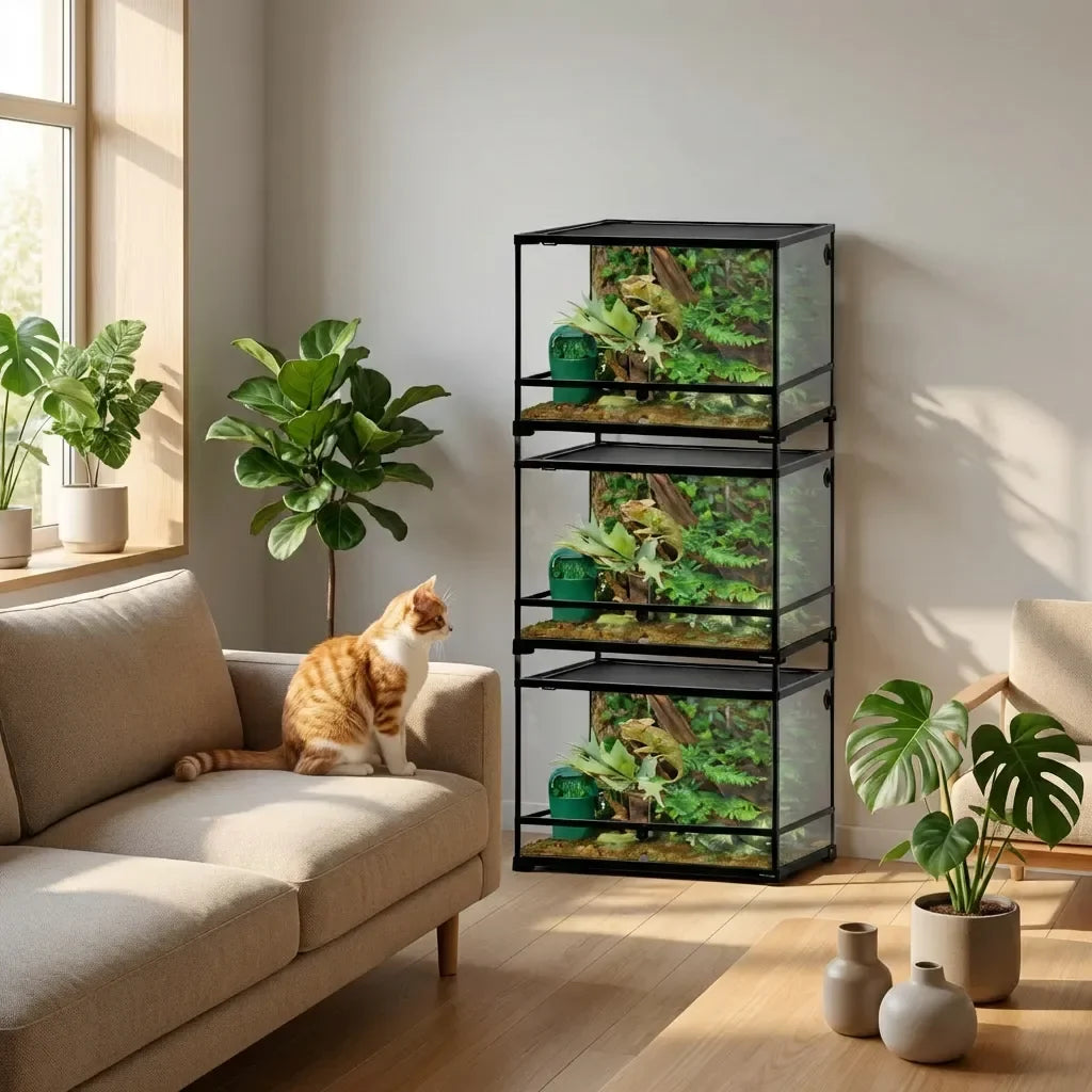 60 Gallon Reptile Tank 24x24x24inch Front Opening Terrarium With Double Hinge Door