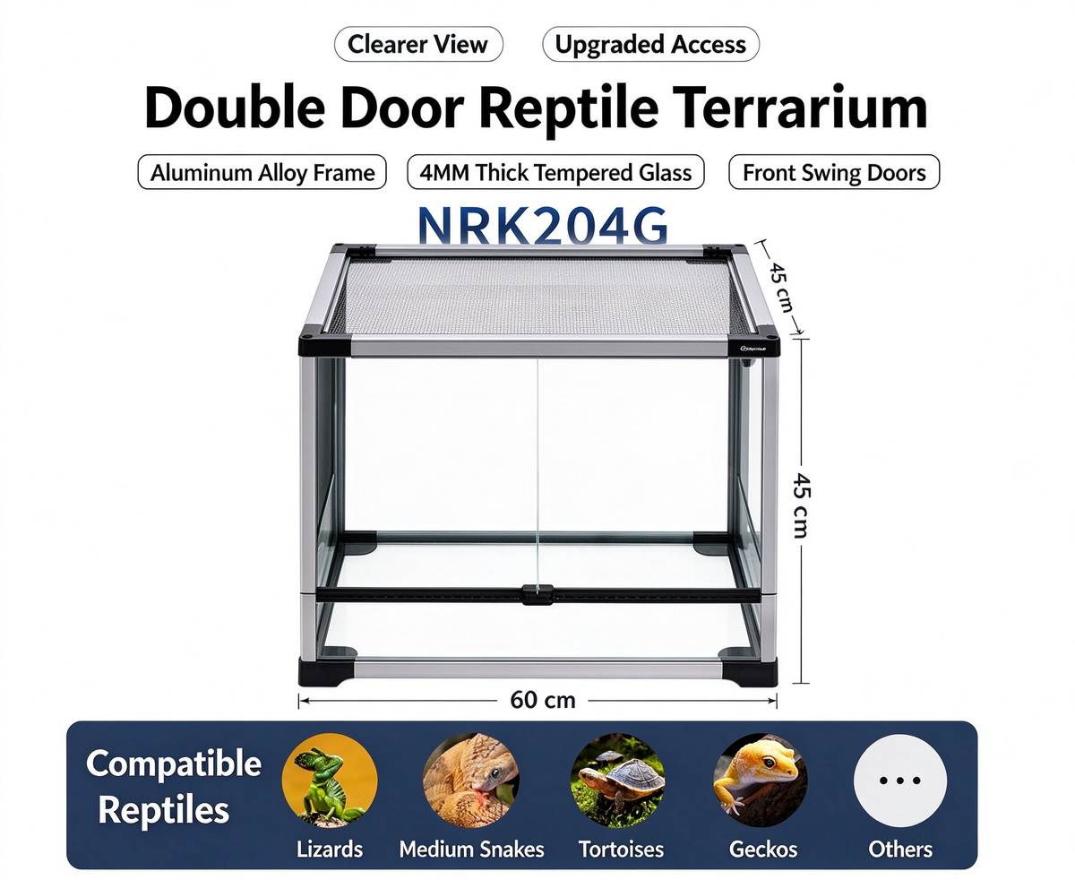 RTHabitat 45 Gallon 24x18x18 Inch Silver Glass Reptile Terrarium with Mesh Top