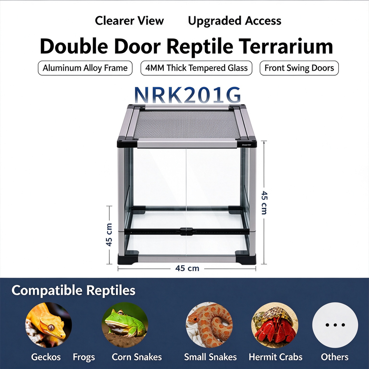RTHabitat 35 Gallon 18x18x18 Inch Silver Gray Reptile Terrarium with Mesh Top