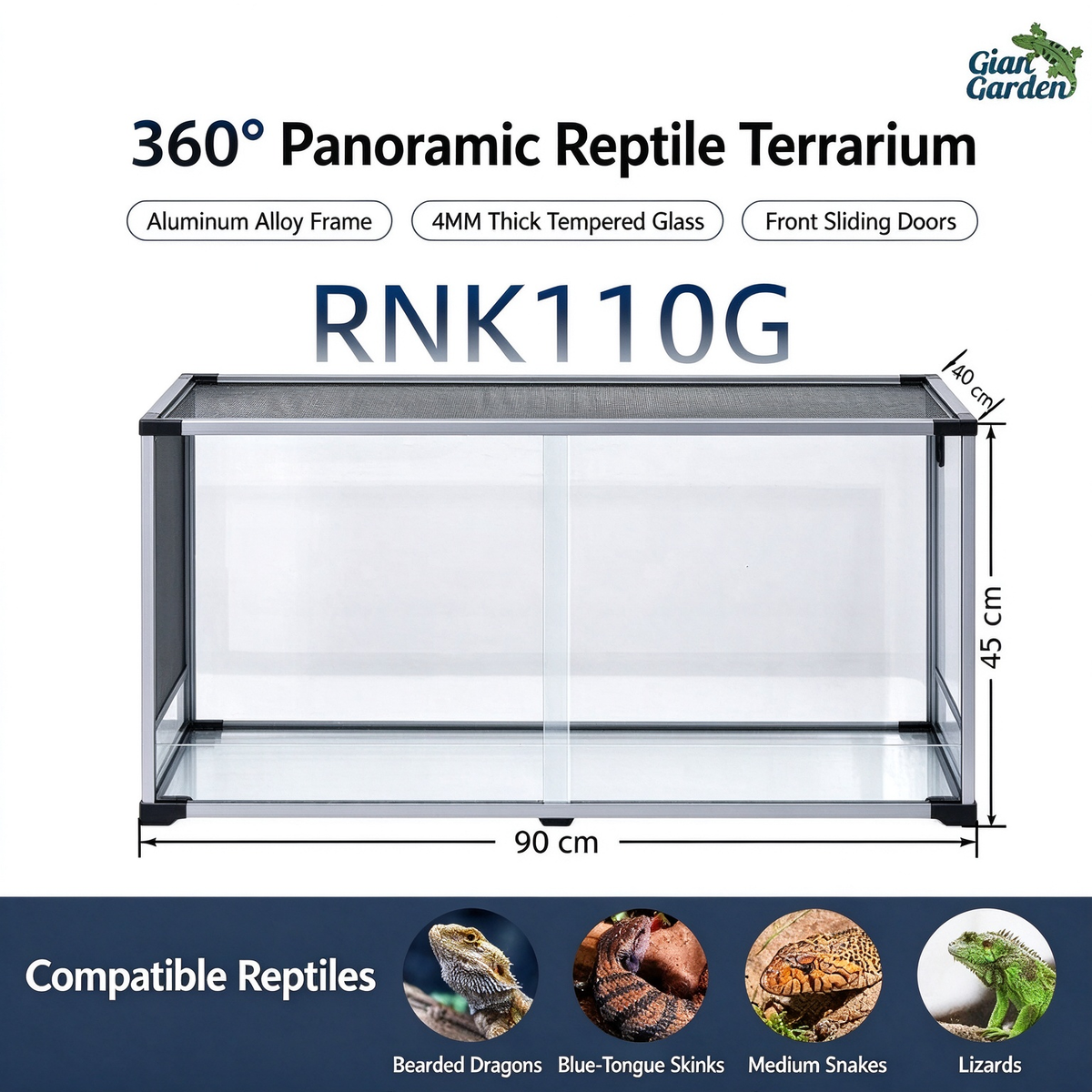 RTHabitat 120 Gallon 48x24x24 Inch Black Glass Reptile Terrarium with Sliding Doors