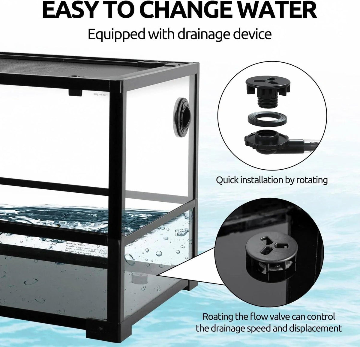 Turtle Tank Aquarium, 30"×12"×12" Water-Land Ecological Tortoise Tank Kit with Drainage System