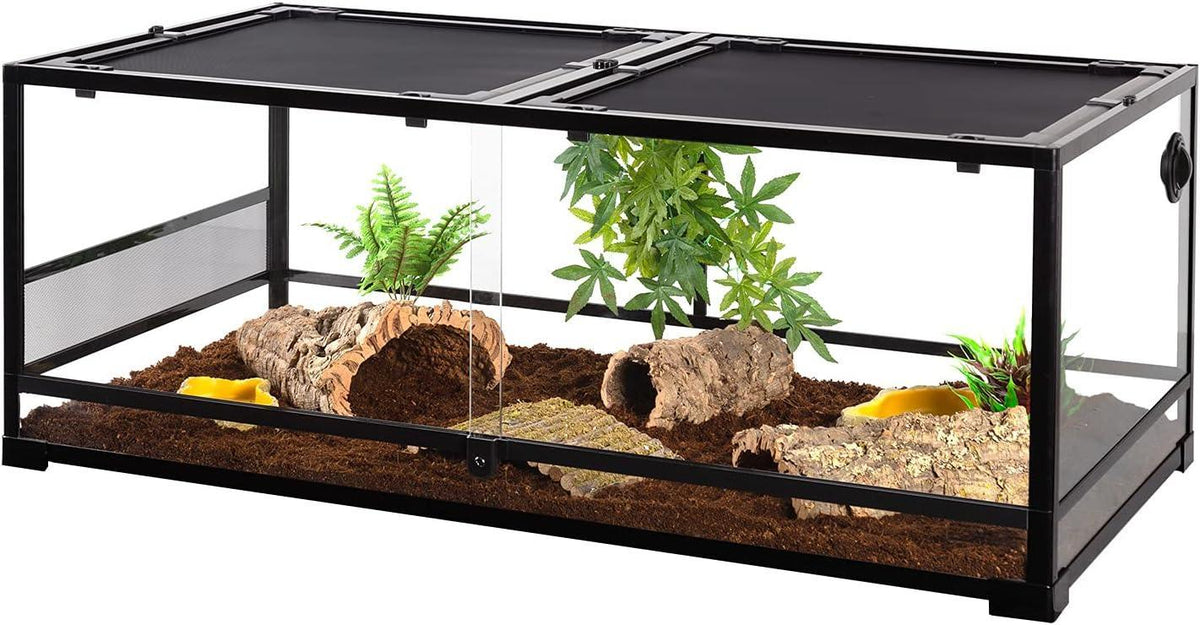 RTHabitat 85 Gallon Reptile Glass Terrarium, 48" x 24" x 18" Reptile Detachable Terrarium with Double Hinge Door & Screen Ventilation, 2 in 1 Large Reptile Terrarium RK0226P