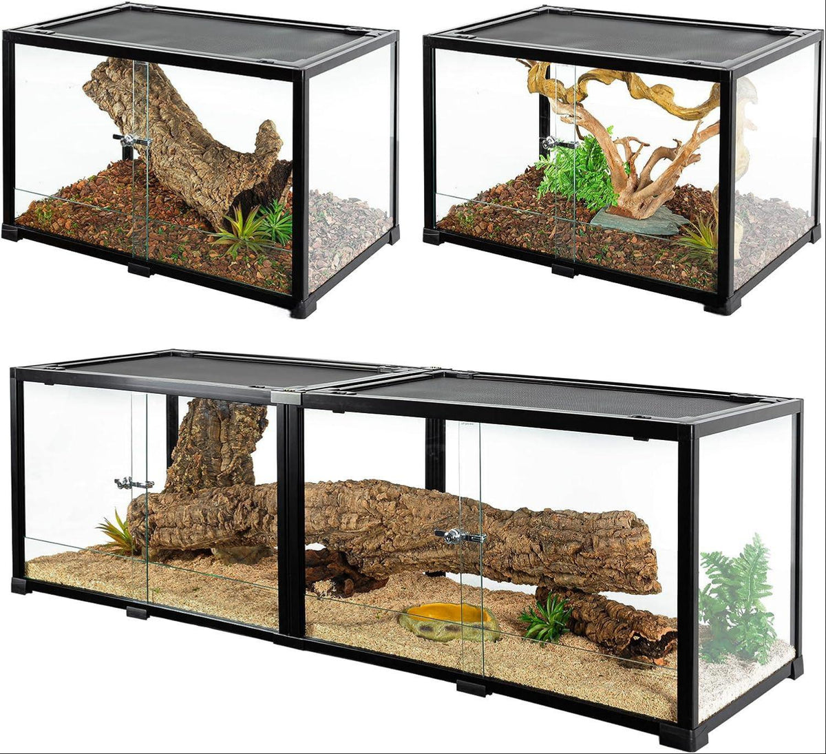 84 Gallon Extra-Long Reptile Terrarium  60" x 18" x 18" Spliceable Glass Reptile Tank Double Top Cover
