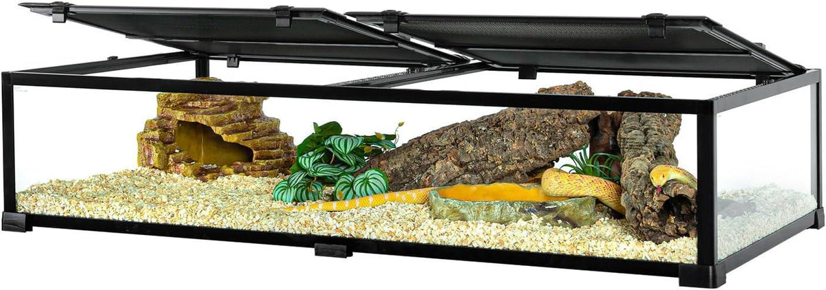 50 Gallon Glass Reptile Tank 48" x 24" x 10" Wide & Low Reptile Terrarium