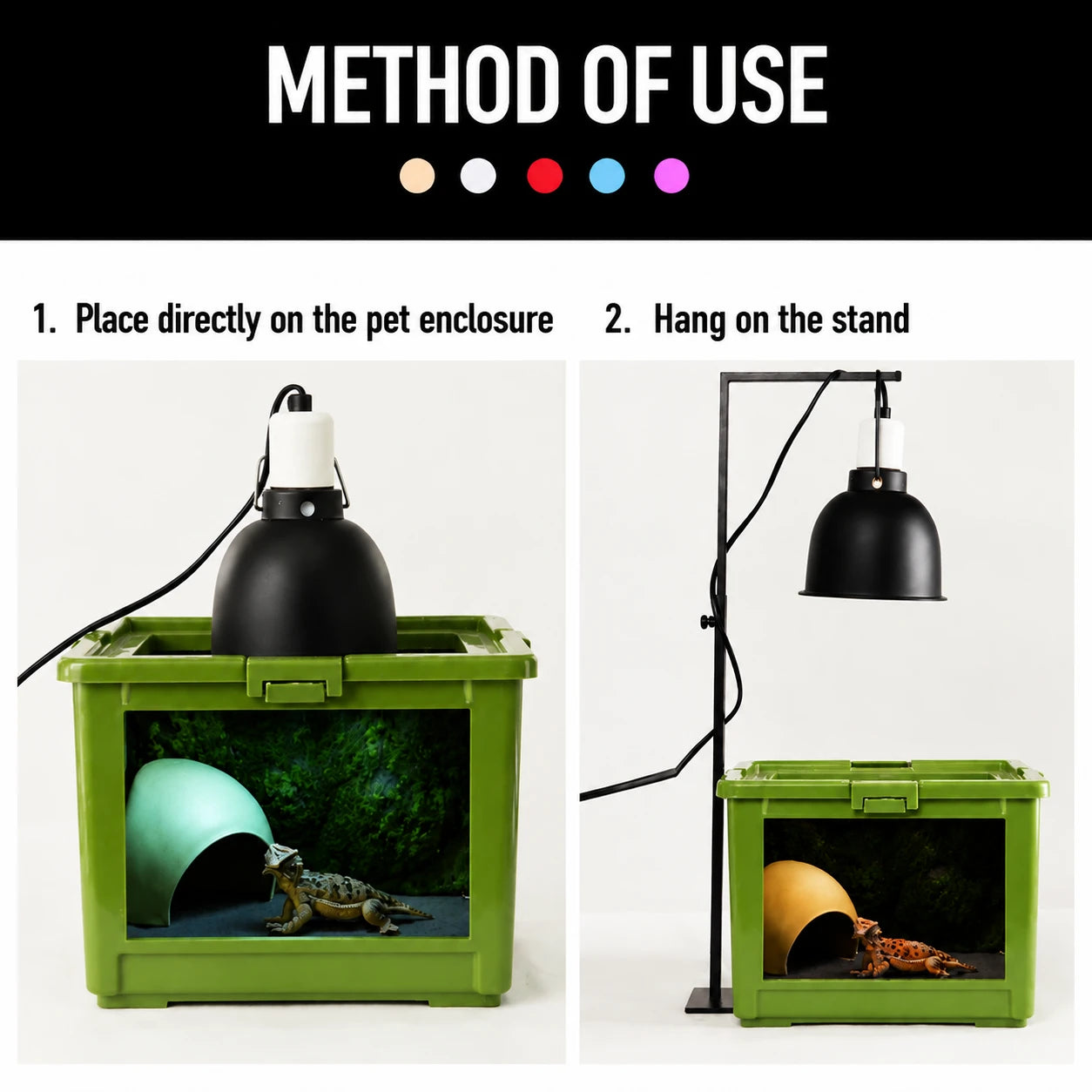 Reptile Lamp Holder for UVB Heat Bulb and Efficient Basking