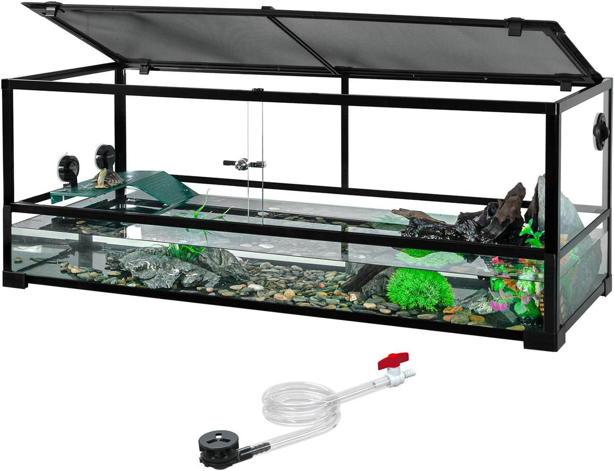 Turtle Tank Aquarium, 30"×12"×12" Water-Land Ecological Tortoise Tank Kit with Drainage System