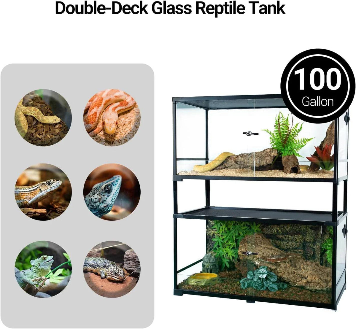 134 Gallon Double-Deck Reptile Tank 36" x 18" x 44" Tall Reptile Terrarium Front Opening Full Vision Knock Down