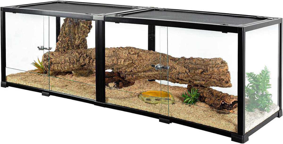 84 Gallon Extra-Long Reptile Terrarium  60" x 18" x 18" Spliceable Glass Reptile Tank Double Top Cover
