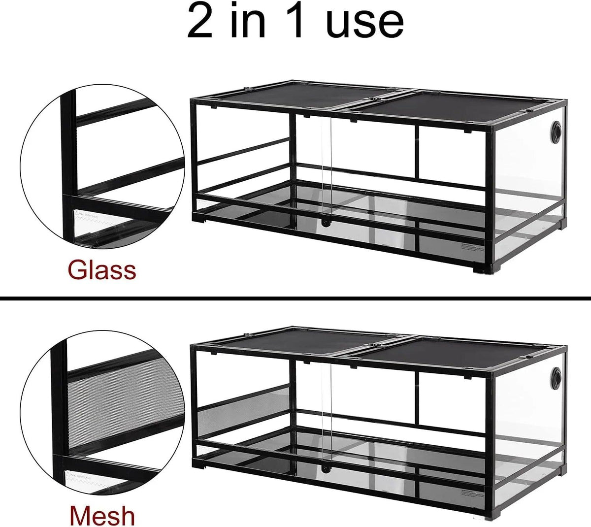 RTHabitat 85 Gallon Reptile Glass Terrarium, 48" x 24" x 18" Reptile Detachable Terrarium with Double Hinge Door & Screen Ventilation, 2 in 1 Large Reptile Terrarium RK0226P