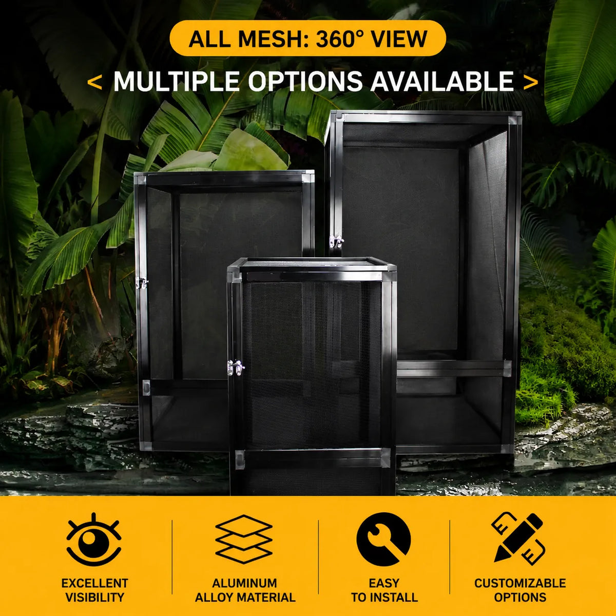RTHabitat Premium Aluminum Reptile Enclosure Acrylic Front Door & Full Mesh Top