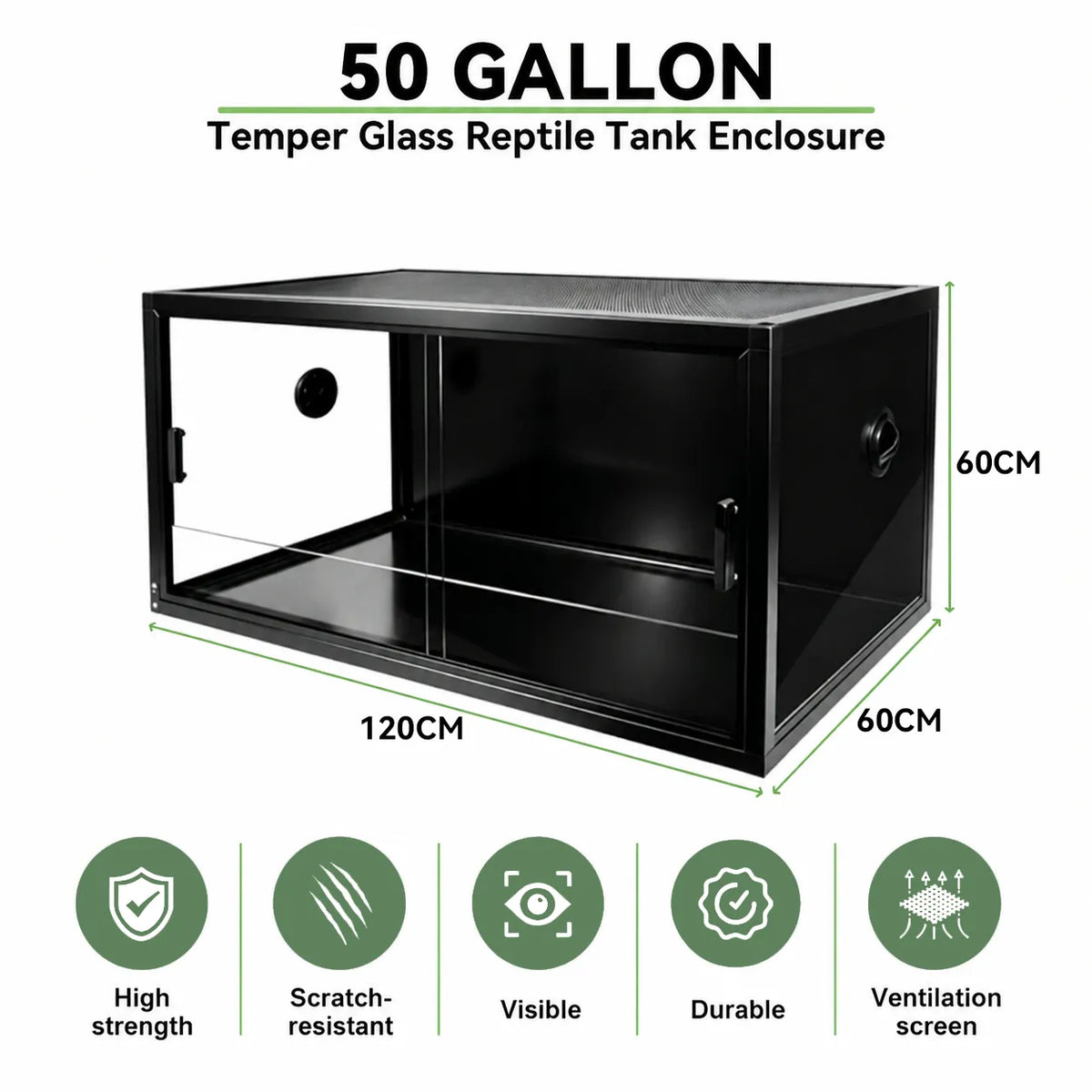 RTHabitat Premium Aluminum Frame Reptile Enclosure Tempered Glass Doors PVC Side Panels