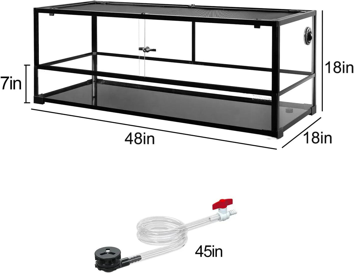 67 Gallon Large Turtle Tank Aquarium, 48"×18"×18" Tortoise Habitat Water-Land Ecological Turtle Tank with Drainage System