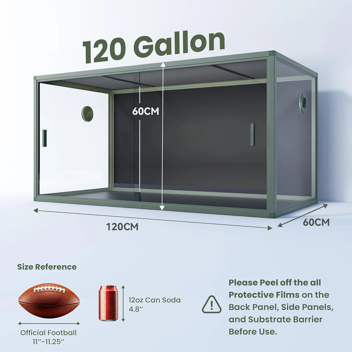RTHabitat Premium Aluminum Frame Reptile Enclosure Tempered Glass Doors PVC Back Panel