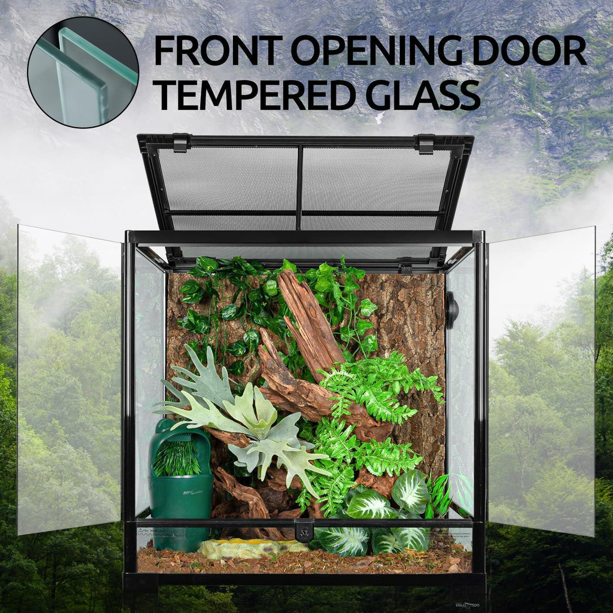 60 Gallon Reptile Tank 24x24x24inch Front Opening Terrarium With Double Hinge Door