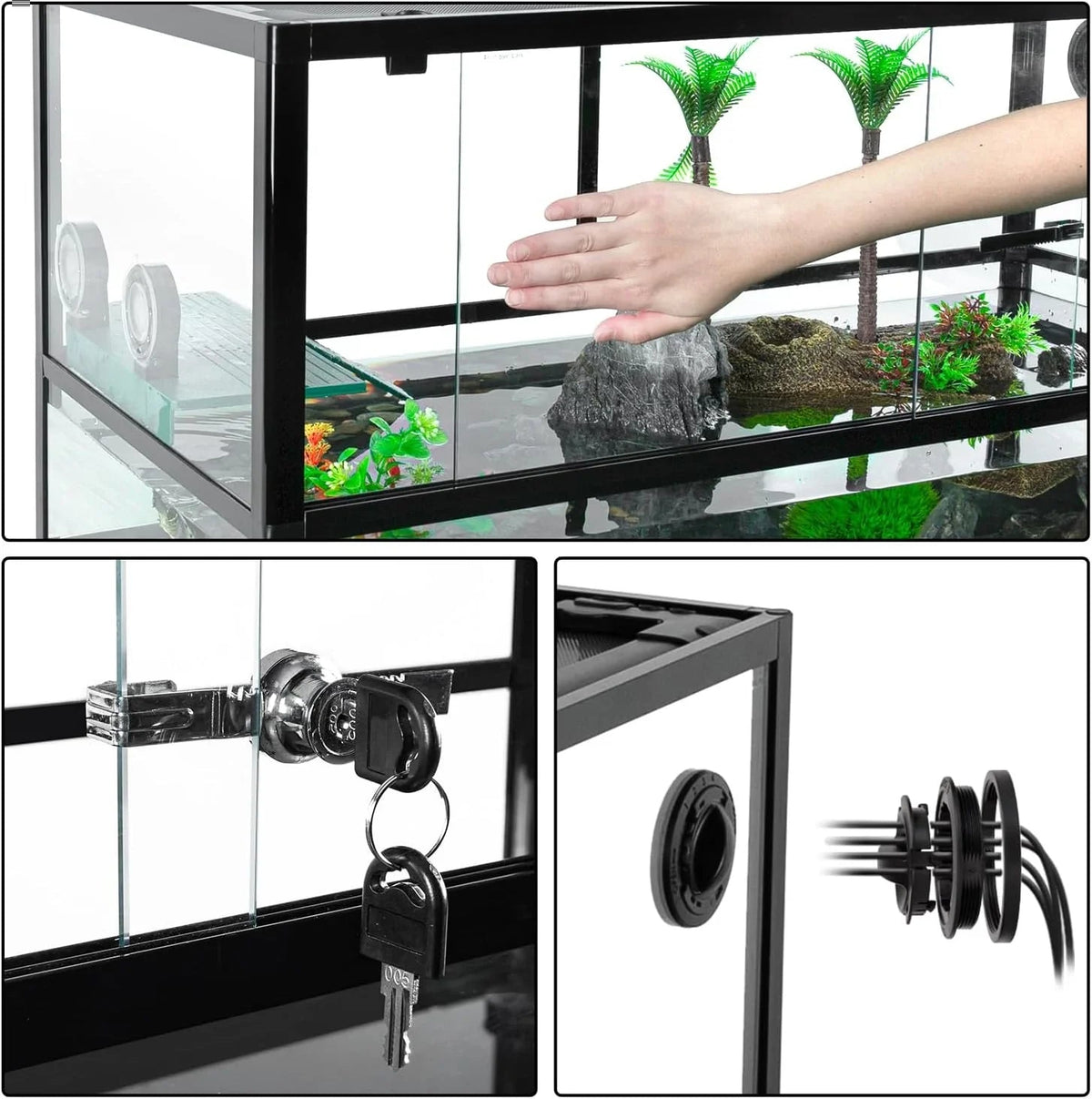 67 Gallon Large Turtle Tank Aquarium, 48"×18"×18" Tortoise Habitat Water-Land Ecological Turtle Tank with Drainage System