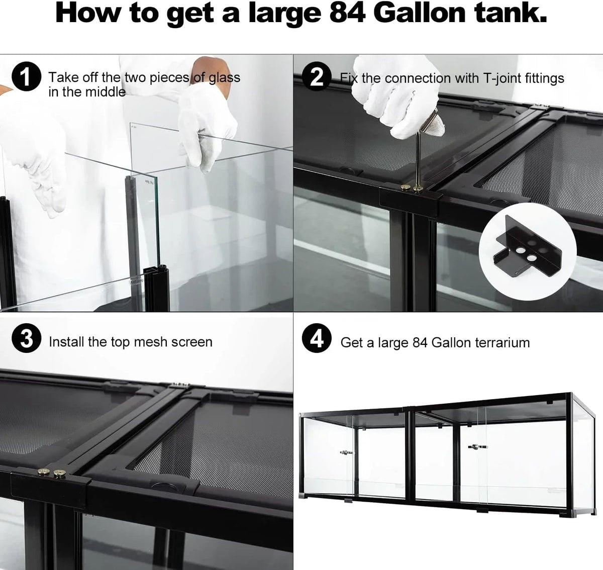 84 Gallon Extra-Long Reptile Terrarium  60" x 18" x 18" Spliceable Glass Reptile Tank Double Top Cover