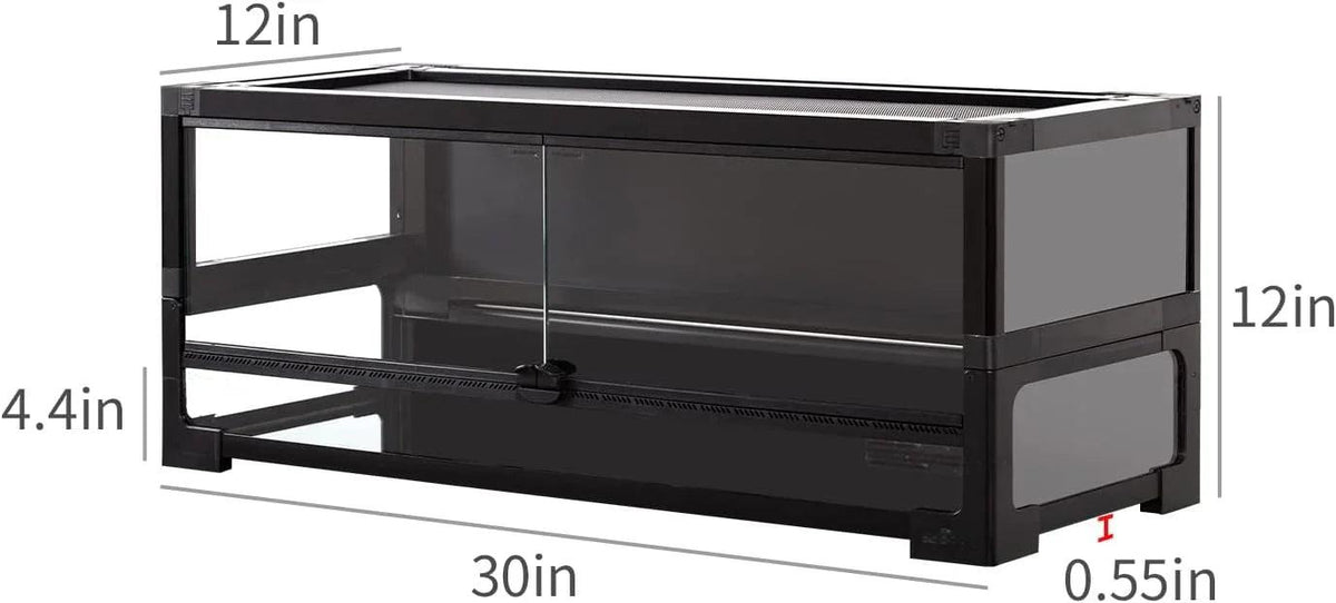 Collapsible Reptile Tank 20 Gallon 30"x12"x12" Tempered Glass Reptile Terrarium with Black PVC Back