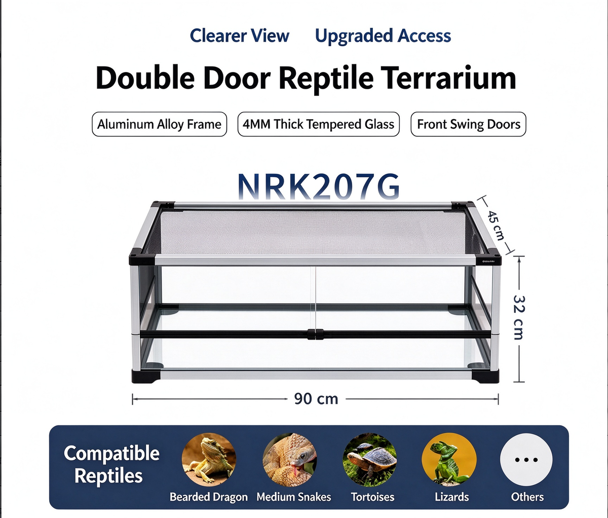 RTHabitat 50 Gallon 36x18x13 Inch Silver Glass Reptile Terrarium with Mesh Top for Tortoises and Bearded Dragons