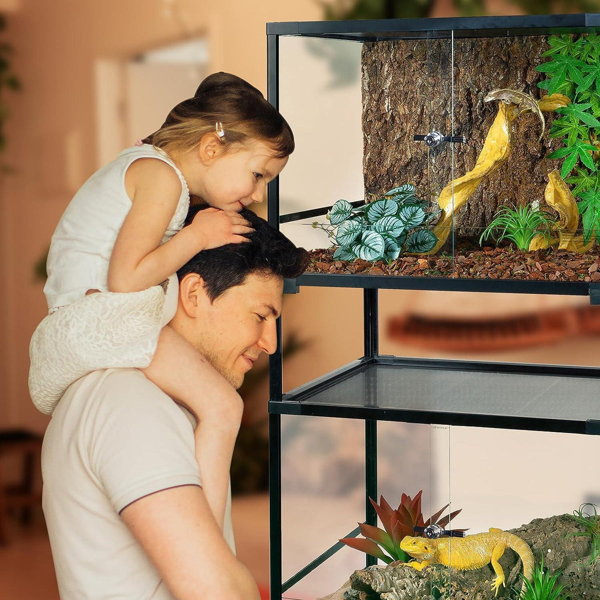 134 Gallon Double-Deck Reptile Tank 36" x 18" x 44" Tall Reptile Terrarium Front Opening Full Vision Knock Down
