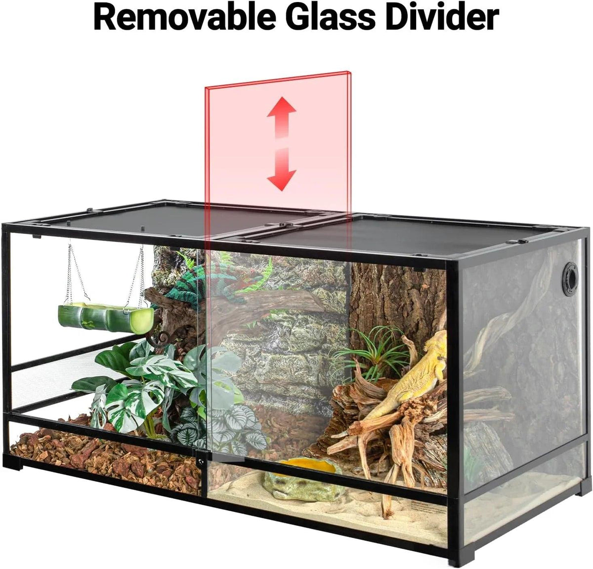 RTHabitat 120 Gallon Large Reptile Terrarium, 48" x 24" x 24" with 2 Separate Habitats