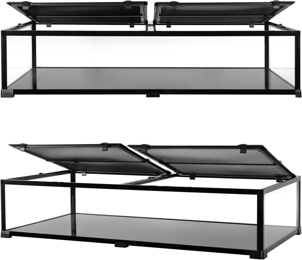 50 Gallon Glass Reptile Tank 48" x 24" x 10" Wide & Low Reptile Terrarium