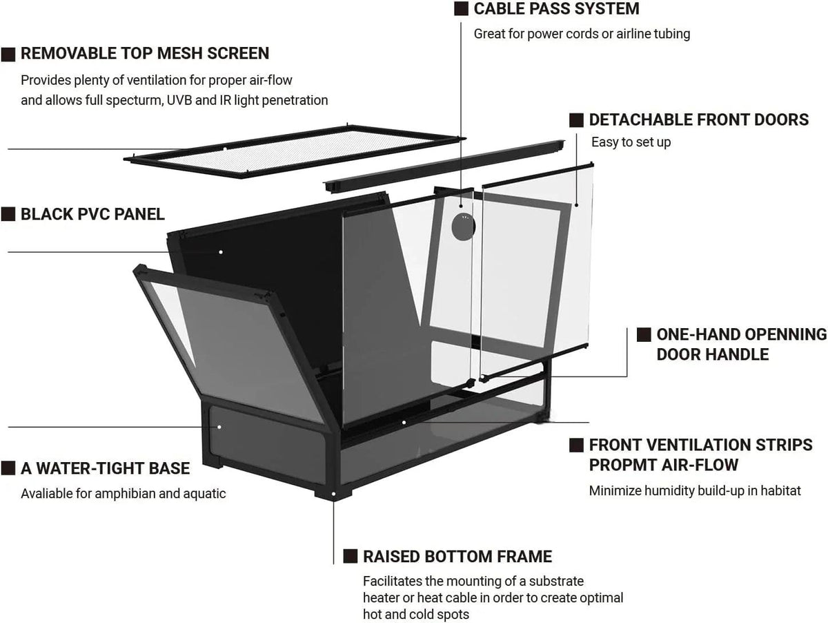 Collapsible Reptile Tank 20 Gallon 30"x12"x12" Tempered Glass Reptile Terrarium with Black PVC Back