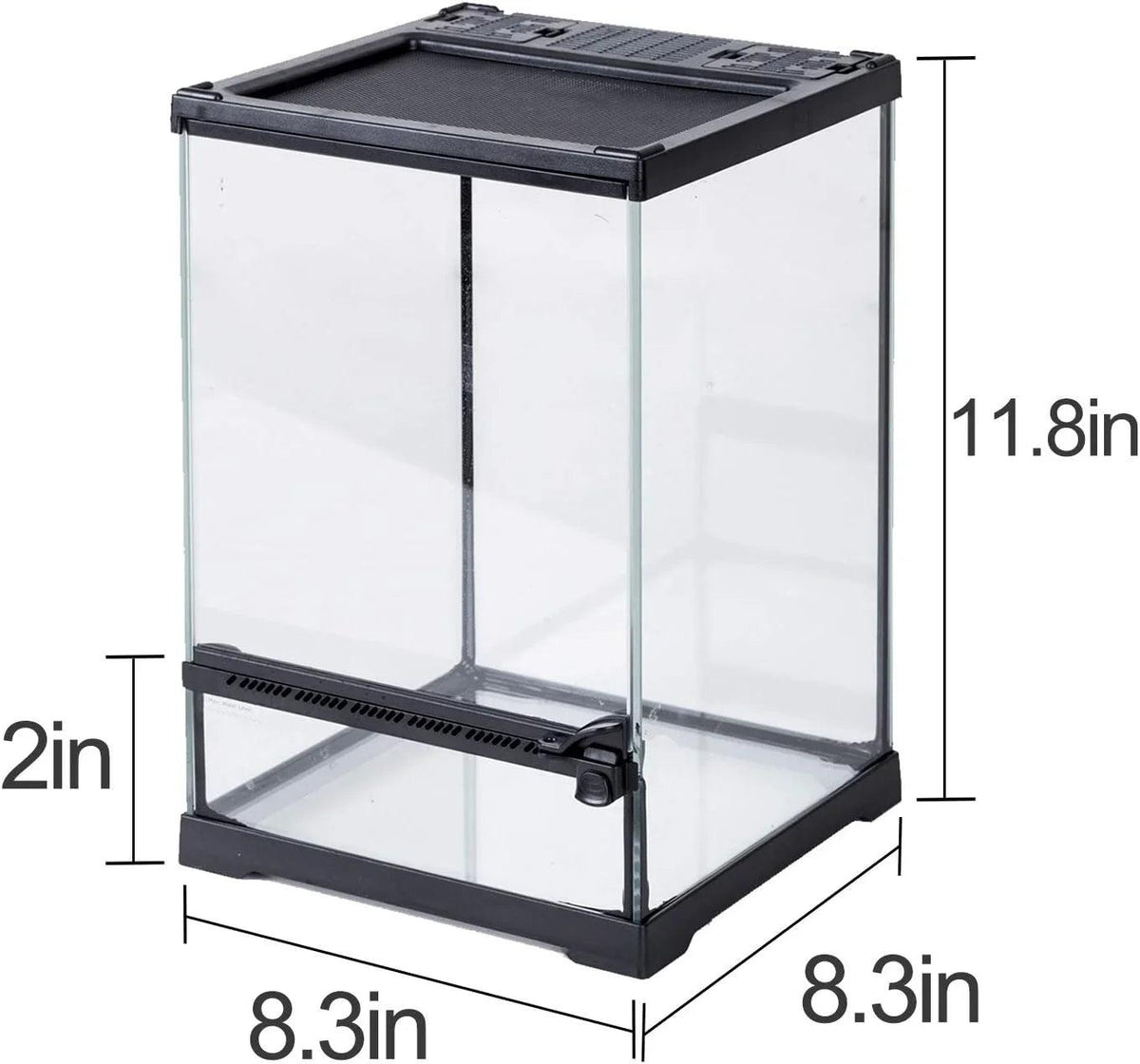 RTHabitat Glass Terrarium Tank 8"x8"x12", Front Opening Door Full View Visually Appealing Mini Reptile or Amphibians Habitat