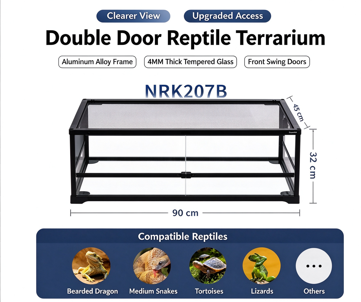 RTHabitat 50 Gallon 36x18x13 Inch Black Glass Reptile Terrarium with Mesh Top for Tortoises and Bearded Dragons