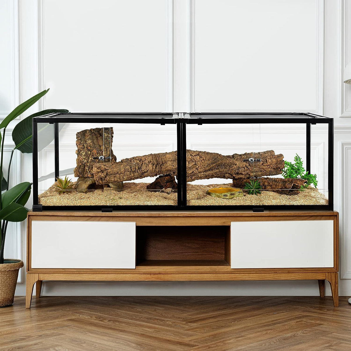 84 Gallon Extra-Long Reptile Terrarium  60" x 18" x 18" Spliceable Glass Reptile Tank Double Top Cover