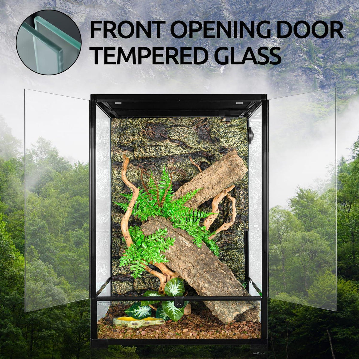 90 Gallon 24" x 24" x 36" Large Glass Tall Reptile Terrarium with Front Opening Door and Top Screen Ventilation