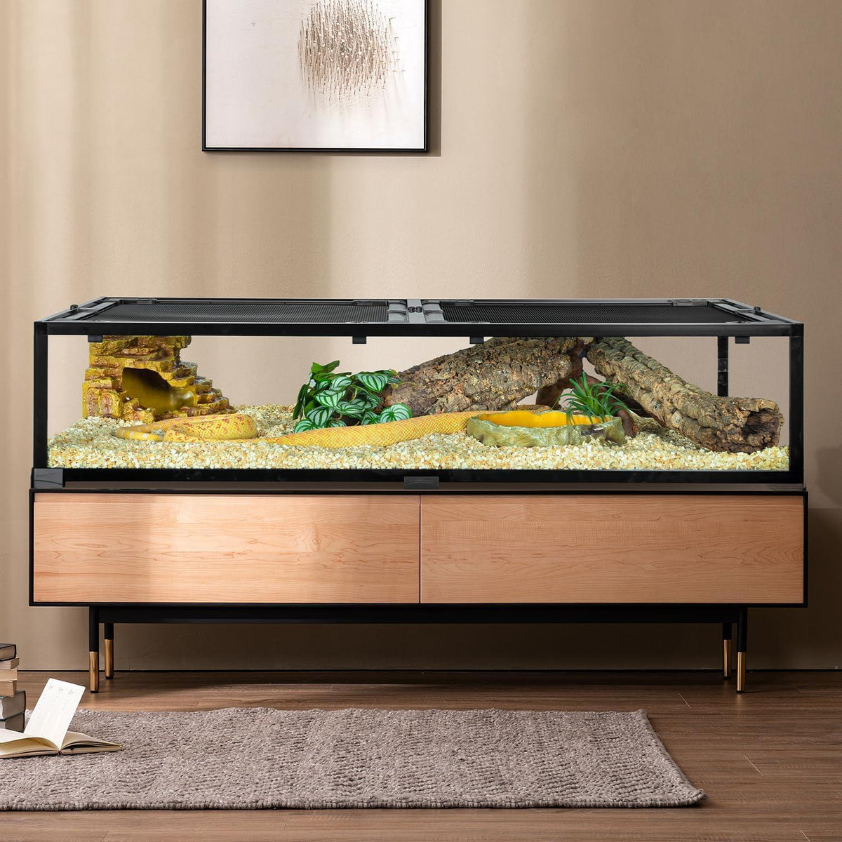 50 Gallon Glass Reptile Tank 48" x 24" x 10" Wide & Low Reptile Terrarium