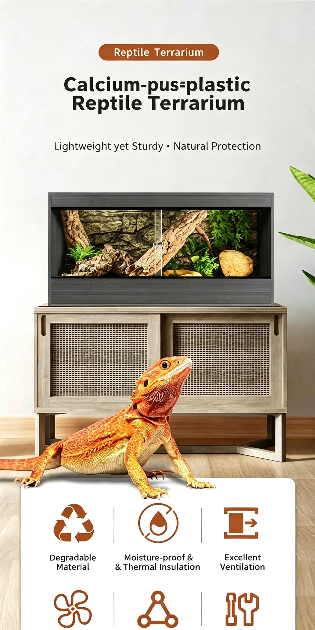 RTHabitat Calcium Plastic Reptile Terrarium Sliding Glass Doors