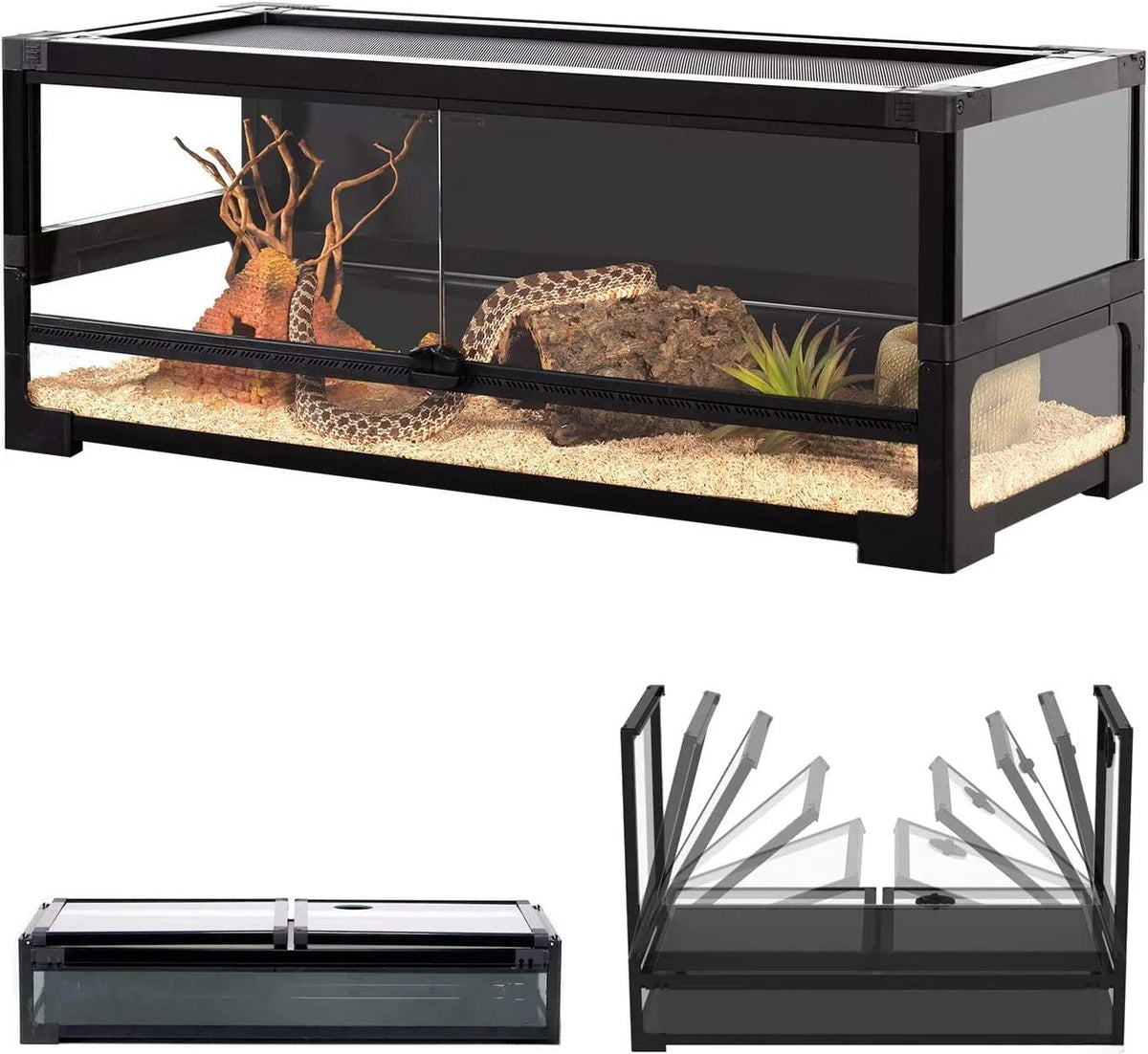Collapsible Reptile Tank 20 Gallon 30"x12"x12" Tempered Glass Reptile Terrarium with Black PVC Back