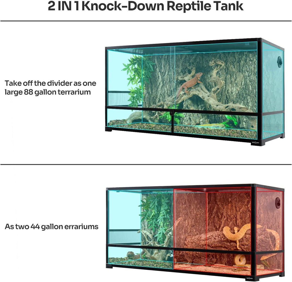 RTHabitat 90 Gallon 48*18*24 Glass Reptile Terrarium With Flexible Side Vent RK0223A - RTHabitat