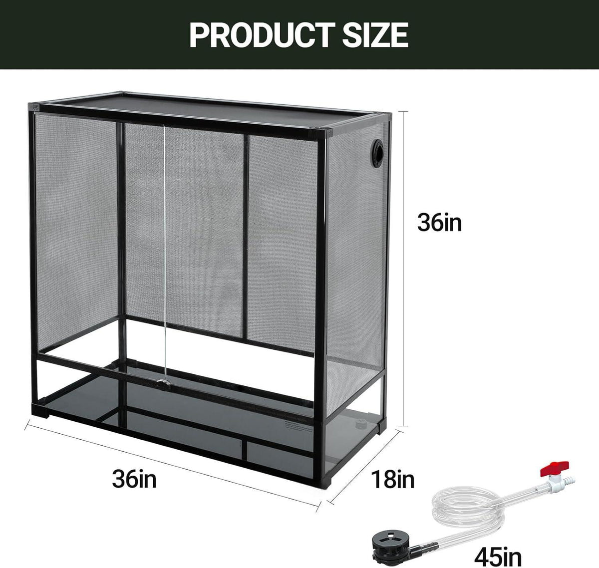 9/15 Extra Large Tall Reptile Tank 36x18x36inch 100 Gallon with Mesh for Chameleon Arboreal Lizard Frog, Water-Land Turtle Tortoise Aqua Tank with Drainage Pipe