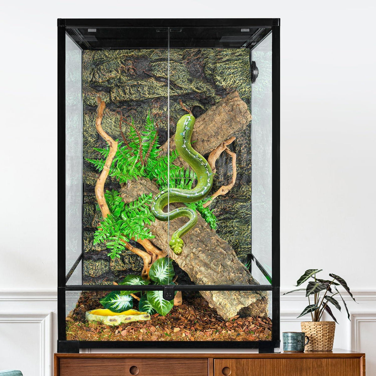 90 Gallon 24" x 24" x 36" Large Glass Tall Reptile Terrarium with Front Opening Door and Top Screen Ventilation