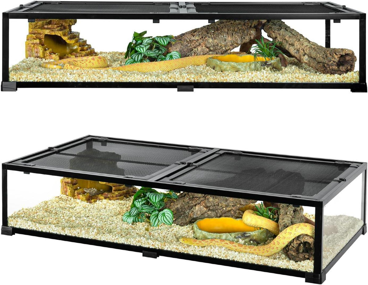 50 Gallon Glass Reptile Tank 48" x 24" x 10" Wide & Low Reptile Terrarium