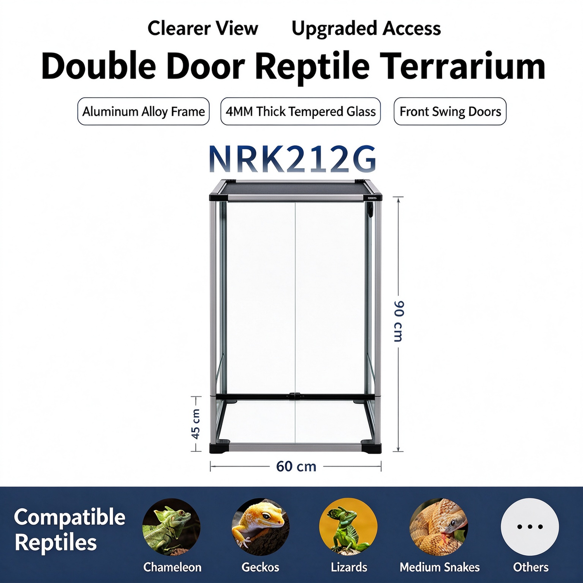 RTHabitat 120 Gallon 24x18x35 Inch Silver Glass Reptile Terrarium with Mesh Top for Arboreal Reptiles