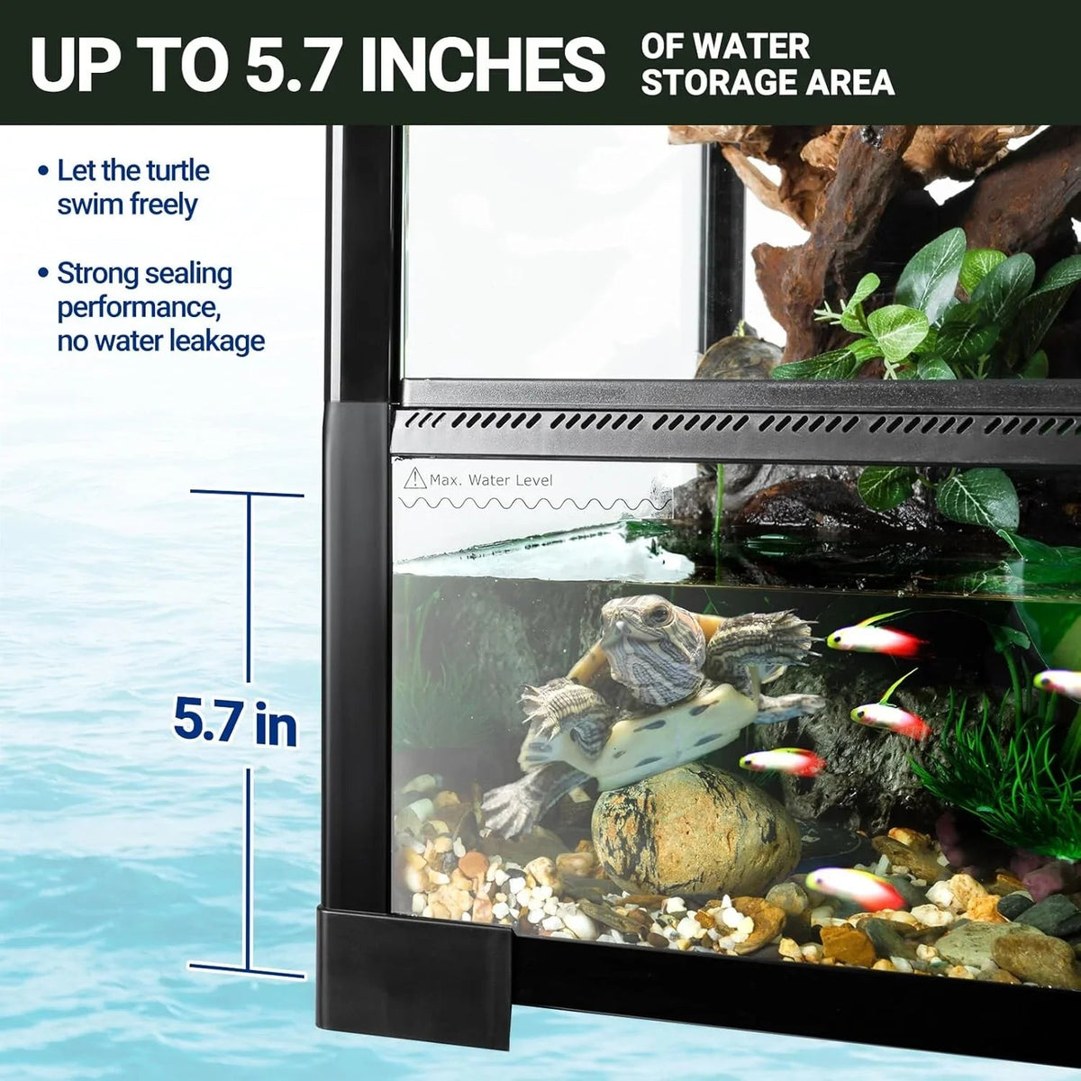 9/15 Extra Large Tall Reptile Tank 36x18x36inch 100 Gallon with Mesh for Chameleon Arboreal Lizard Frog, Water-Land Turtle Tortoise Aqua Tank with Drainage Pipe