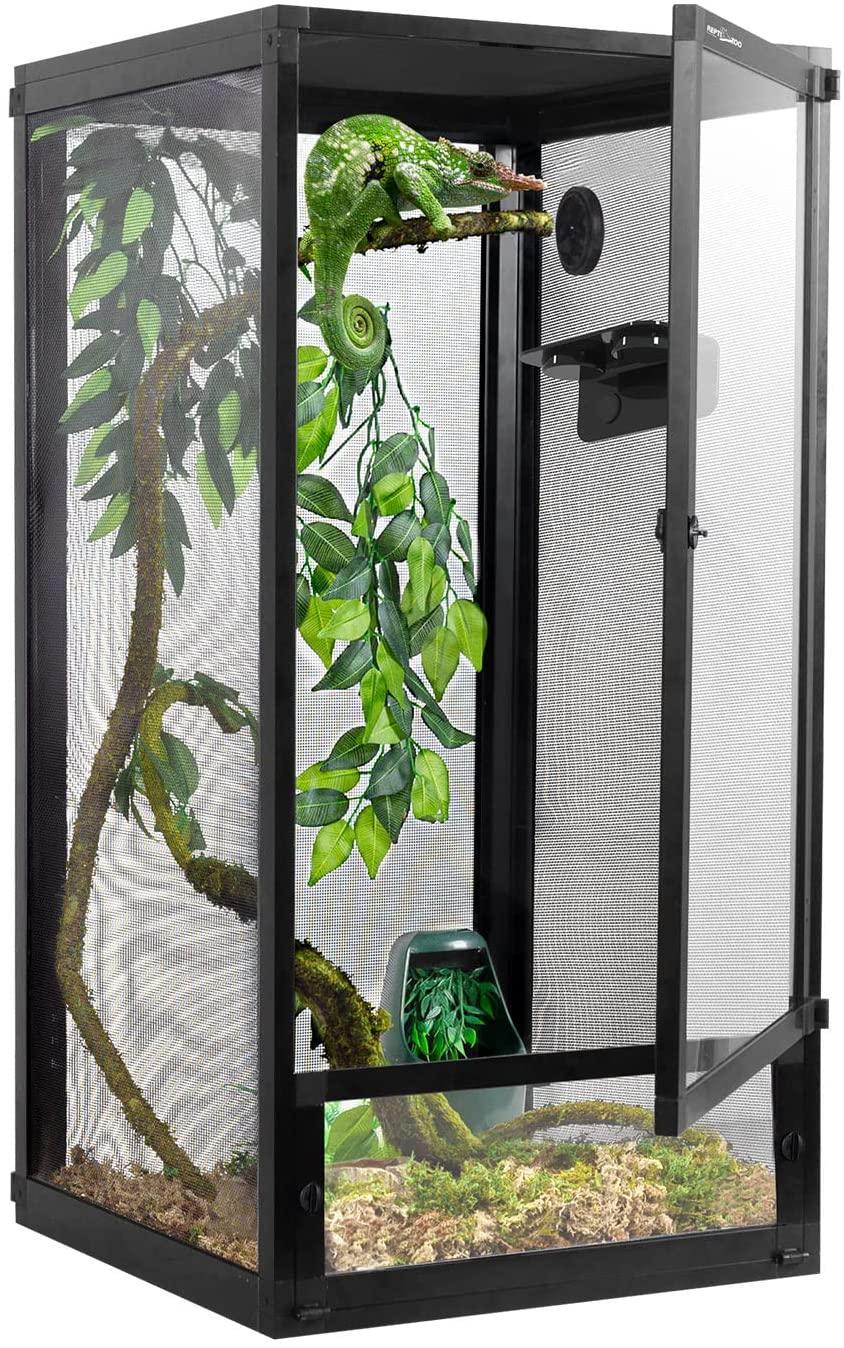 Foldable 48 Gallon Air Screen Cage, Vertical Reptile Terrarium 18" x 18"x 36" Reptile Tank for Chameleon Iguana PAC454590A - RTHabitat