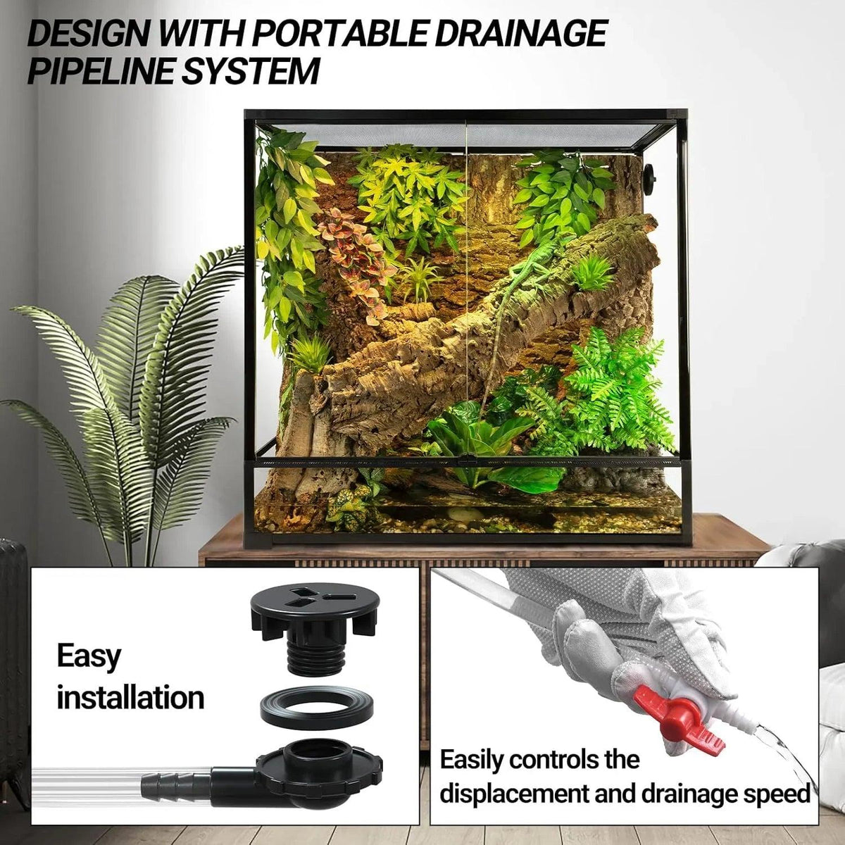 9/15 Extra Large Tall Reptile Tank 36x18x36inch 100 Gallon with Mesh for Chameleon Arboreal Lizard Frog, Water-Land Turtle Tortoise Aqua Tank with Drainage Pipe