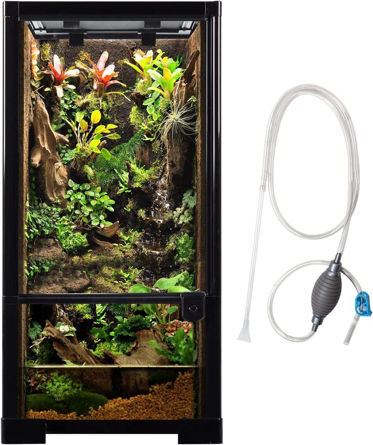 RTHabitat 15 Gallon Full Glass Reptile Terrarium 12" x 12" x 24" Siphon Gravel Cleaner Set, Small Reptile Habitat for Reptile Chameleon, Tree Frogs