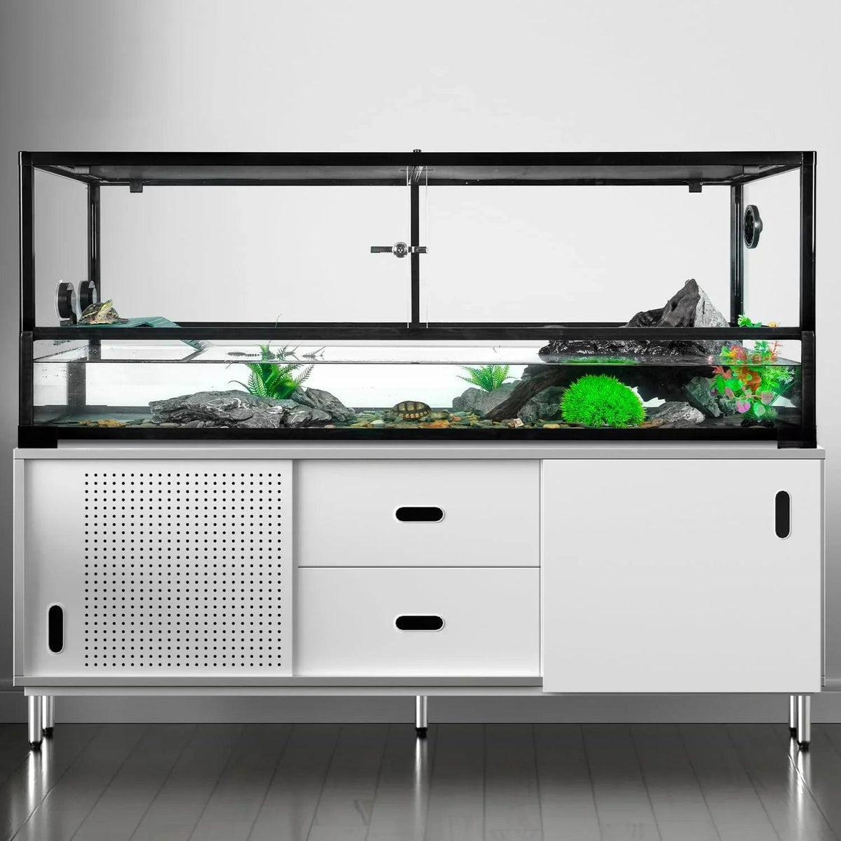 67 Gallon Large Turtle Tank Aquarium, 48"×18"×18" Tortoise Habitat Water-Land Ecological Turtle Tank with Drainage System
