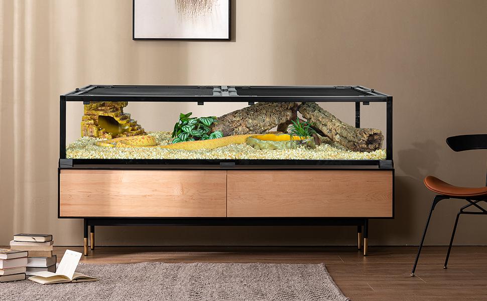 50 Gallon Glass Reptile Tank 48" x 24" x 10" Wide & Low Reptile Terrarium