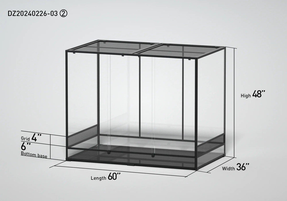 RTHabitat 60" x 36"x 48" Glass Reptile Terrarium with Sliding Door Custom Reptile Tank (customed reptile cage)