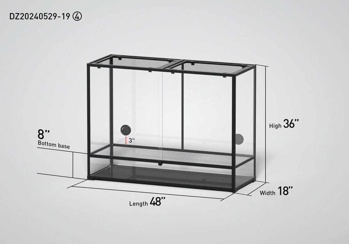 RTHabitat 48" x 18" x 36" Tall Glass Reptile Enclosure with Sliding Doors